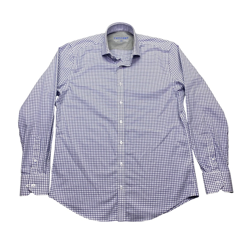 Twillory Mens Performance Fabric Tailored Fit Dress Shirt Purple Check 16 34-35